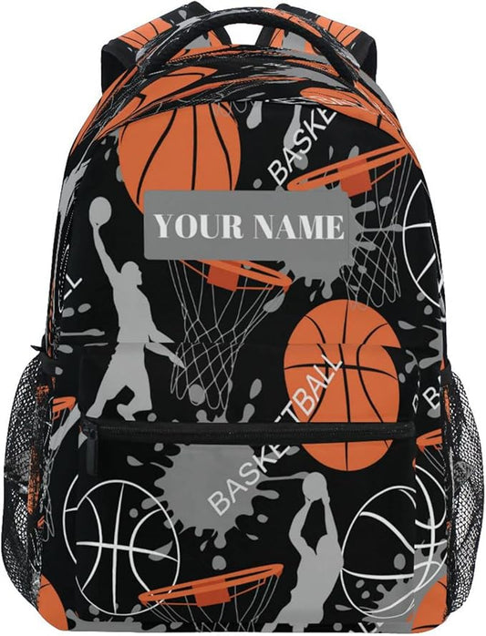 AUUXVA Custom School Backpack for Boys Kids with Name/Text Personalized Bookbag Add Your Name Customized Backpack Sport Man Basketball School Bag Laptop Backpack Travel Camping Daypack