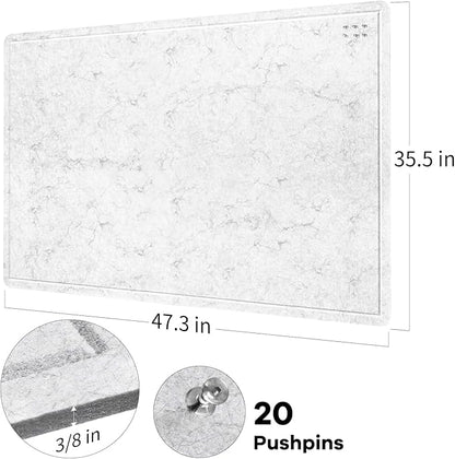 Large Bulletin Board - 48 x 36 Inches, Decorative Felt Pin Board for Wall - 4' x 3' Foldable Photo Display Board with Self-Adhesive Tape, Includes 20 Push Pins - Marble White