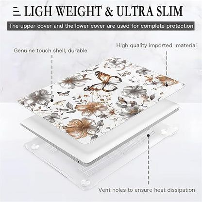 Compatible with 16.2 Inch MacBook Pro 2485/A2780, Gold Flowers Butterfly Hard Plastic Shell Cover Case