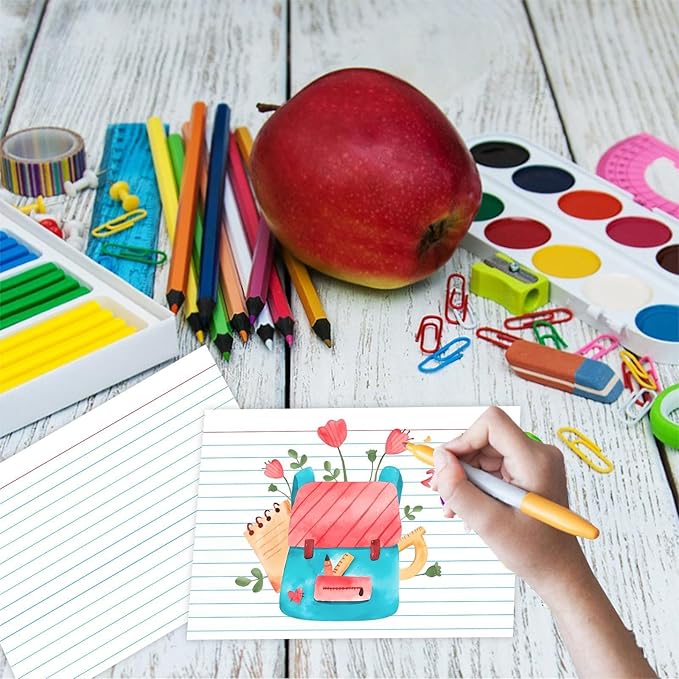 100 Pcs Index Cards 5x7 Ruled - Pinovk Flash Cards for Studying, White Index Cards, File Note Cards, Study Cards, Flash Cards, Study Cards, Lined Index Flashcards for Office and School Supplies