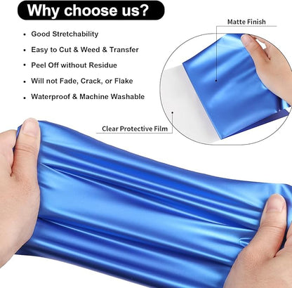 VINYL FROG Matte Metallic Heat Transfer Vinyl Roll HTV Vinyl - 12" x5ft Blue Metallic Satin Iron on Vinyl for T-Shirts, Heat Press Vinyl for DIY Craft Designs