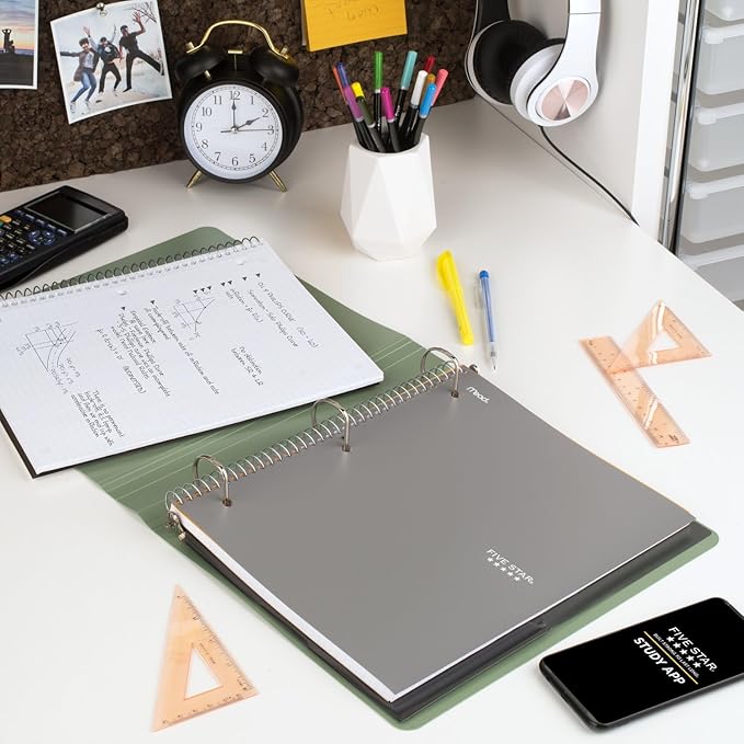 Five Star Spiral Notebook + Study App, 1 Subject, Graph Ruled Paper, Fights Ink Bleed, Water Resistant Cover, 8-1/2" x 11", 100 Sheets, Gray (620000AA3)