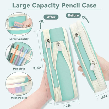 52 PCS Aesthetic School Supplies with Cute Pencil Case, Stationery Essentials with Pens Pencils and Pastel Highlighters Set, College Back to School Supplies for Teen Girls, Office Supplies - Blue