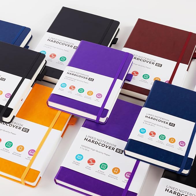 Leather Lined Notebook Journal, 320 Pages Hardcover Notebook Journals for Writing Note Taking Women & Men, B5 (7.1'' X 10'') College Ruled Daily Notebook Journal, Orange