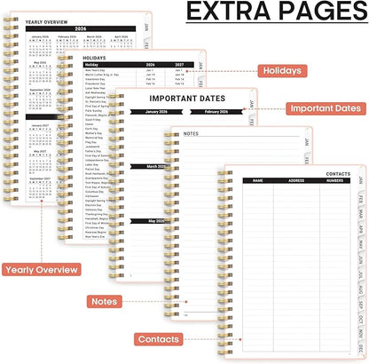 2026 Planner, Weekly and Monthly Calendar Planner, January 2026 - December 2026, Hardcover 2026 Calendar Planner Book with Tabs For Women & Men, Inner Pocket, Spiral Bound, Perfect for Office Home School Supplies - A4 (8.5" x 11"), Pink