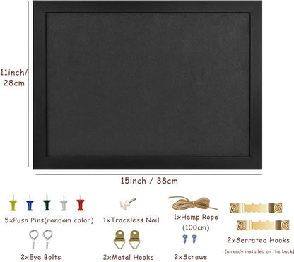 Grey Bulletin Boards Cork Board with Felt, 15"x11" Small Display Pin Board Vision Board for Walls, Jewelry, Notes, Collection, Photos, Office, Wood Framed(Black) & Felt(Gray), 1pc