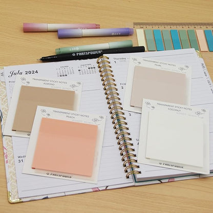 Pastel Transparent Sticky Notes, 4 Pads 3X3 Inch See Through Annotating Sticky Notes for Annotating, Bible Journaling Supplies, Office School Supplies, 50 Sheets/Pad