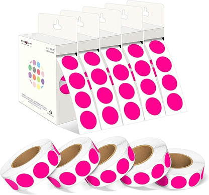 PARLAIM 3/4 Inch Roll Color Coding Labels,10000 per 10 Rolls Round Permanent Adhesive Color Coding Circle Dot Stickers for Office Home (Fluorescent Pink)