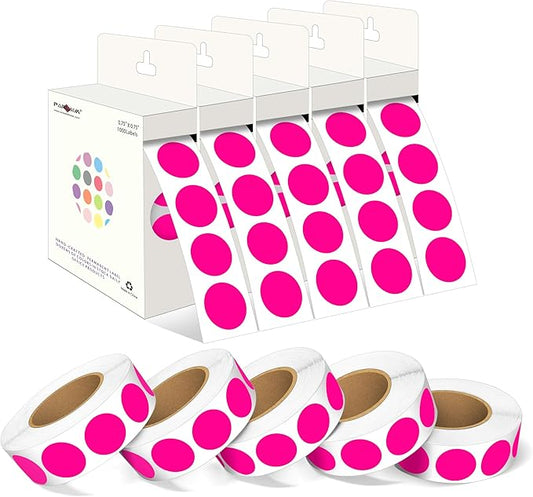 PARLAIM 3/4 Inch Roll Color Coding Labels,10000 per 10 Rolls Round Permanent Adhesive Color Coding Circle Dot Stickers for Office Home (Fluorescent Pink)