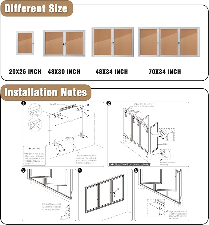 70"x34" Enclosed Bulletin Board, Outdoor Lockable Weather-Resistant Aluminum Cork Noticeboard for School & Office, Silver Frame w/Cork