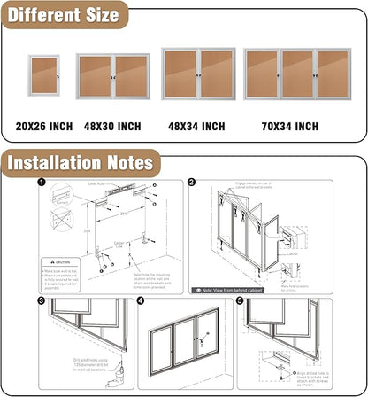 70"x34" Enclosed Bulletin Board, Outdoor Lockable Weather-Resistant Aluminum Cork Noticeboard for School & Office, Silver Frame w/Cork