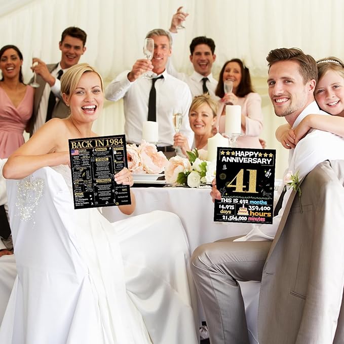 Joycard 41st Anniversary Card for Women Men, Gold Wedding Card for Wife Husband, Sweet Marriage Decorations Gifts for Couple, Perfect for Her Him on Anniversary Day, Back in 1984