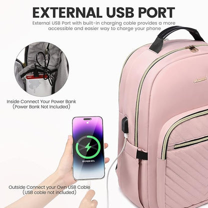 LOVEVOOK Laptop Backpack for Women 18.4 inch,Cute Womens Travel Backpack Purse,Professional Laptop Computer Bag,Waterproof Work Business College Teacher Bags Carry on Backpack with USB Port,Pink