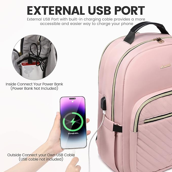 LOVEVOOK Laptop Backpack for Women 17.3 inch,Cute Womens Travel Backpack Purse,Professional Laptop Computer Bag,Waterproof Work Business College Teacher Bags Carry on Backpack with USB Port,Pink