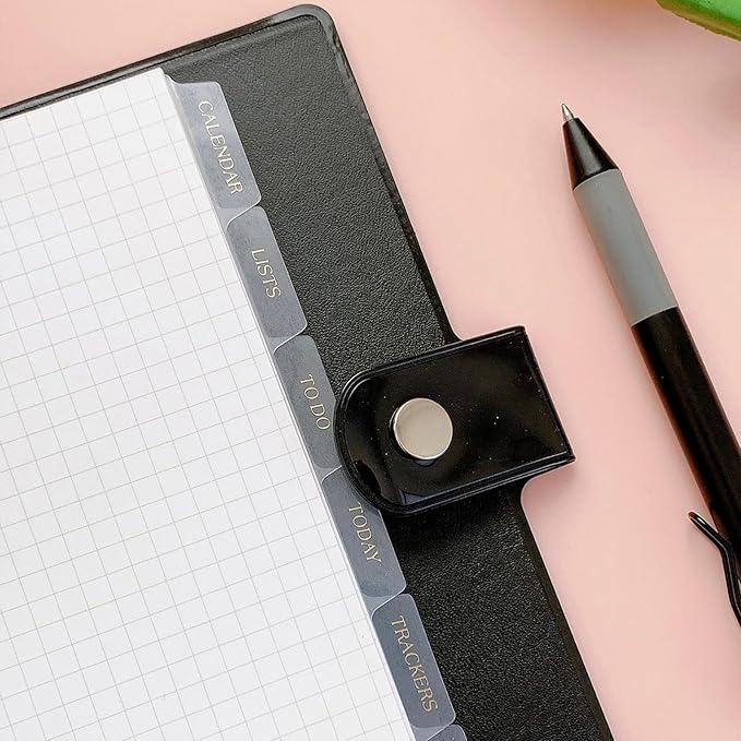 DY.2ten Black Dividers for 6 Ring Binder, 6-Tab Sturdy Plastic Dividers, A6 Index Divider, 6 Hole Binder Dividers, Insertable Notebook Planner Tab Dividers for Binders