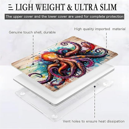 Compatible with MacBook Air 13.6 Inch Case 2024 2023 2022 Release Model A3113 M3 A2681 M2, Colourful Octopus Hard Plastic Shell Cover Case
