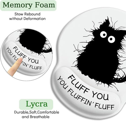 Funny Black Cat Mouse Pads for Desk, Ergonomic Mouse Pad with Wrist Rest, Gaming Mouse Pad Wrist Support with Non-Slip Pain Relief PU Base, Cute Office Desk Accessories Decor
