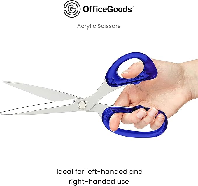 OfficeGoods 9” Stainless Steel Acrylic Scissors for Office and Home - Aesthetic and Sharp All Purpose Scissors, Perfect for Sewing, Arts and Crafts - Blue Silver Metal