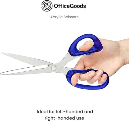 OfficeGoods 9” Stainless Steel Acrylic Scissors for Office and Home - Aesthetic and Sharp All Purpose Scissors, Perfect for Sewing, Arts and Crafts - Blue Silver Metal