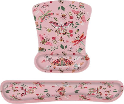 iCasso Ergonomic Mouse Pad with Wrist Rest, Keyboard Wrist Rest Mouse Wrist Rest, Made of Memory Foam, Easy Typing and Relieve Wrist Pain, Perfect for Computer Keyboard Office(Pink Butterfly)