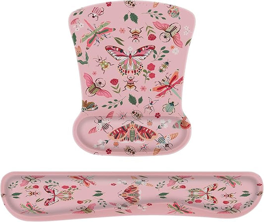 iCasso Ergonomic Mouse Pad with Wrist Rest, Keyboard Wrist Rest Mouse Wrist Rest, Made of Memory Foam, Easy Typing and Relieve Wrist Pain, Perfect for Computer Keyboard Office(Pink Butterfly)