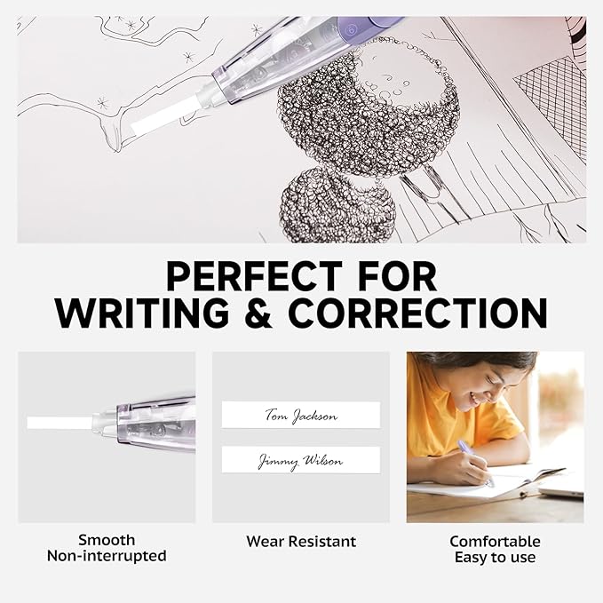 Refillable Retractable White Correction Tape, White Smooth Pull Out Correction Tape with 2 Extra Refills, Cute Correction Tape for Office Supplies, 3 PCS (CS-33)