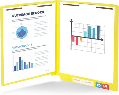 50 Yellow End Tab Fastener File Folders - Reinforced Straight Cut Tab - Durable 2 Prongs Designed to Organize Standard Medical Files, Receipts, Office Reports, and More - Letter Size, Yellow, 50 Pack