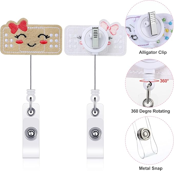 Zonon Nurse Felt Retractable, Pill Bandage Syringe Badge Reels Cute ID Badge Holder with Alligator Clip Nurse Holiday Gifts for Doctor Teacher Student