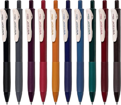 WRITECH Retractable Gel Pens Quick Dry Ink Pens Fine Point 0.5mm 10 Assorted Unique Vintage Colors For Journaling Drawing Doodling and Notetaking (Vintage 1)