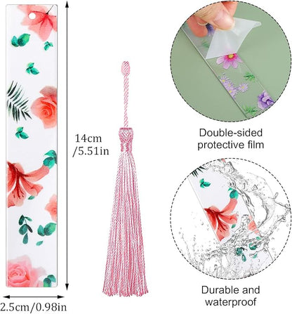 10 Pieces Flower Resin Bookmark Transparent Floral Bookmarks for Women Cute Bookmarks Flower Page Marker with Tassels, Christmas Gifts Stocking Stuffers for Women Kids