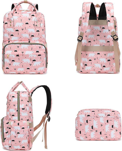 Polar Bear Laptop Backpack College Bookbag School Backpack for Women Girls, Travel Backpack 15.6 Inch Computer Backpacks (Pink)