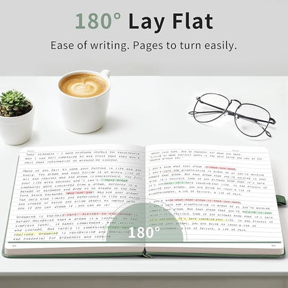 AHGXG Wide Ruled Notebook for School - Lined Journal for Women Men, 192 Numbered Pages, 100 GSM Thick Paper, A5 Hardcover Leather Notebook for Work, Writing, 5.7"×8.3" - Sage Green