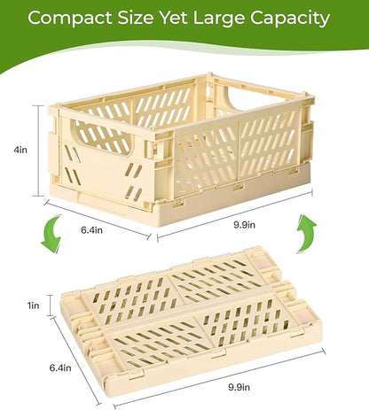 2-Pack Small Pastel Plastic Storage Baskets, Collapsible Crates for Organizing, Space-Saving Mini Bins for Classroom, Kitchen, Office, Bedroom (Yellow, 9.8" x 6.5" x 3.8")