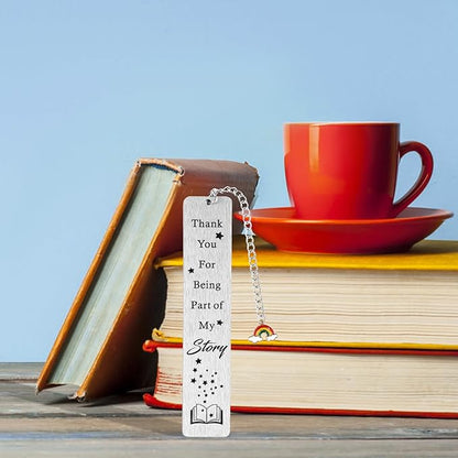 Teacher Appreciation Bookmark, Metal Graduation Bookmark for Teacher Thank You Book Marker with Rainbow Charm Stainless Steel Teacher Bookmark Students Gifts Gratitude for Tutors, with Gift Box