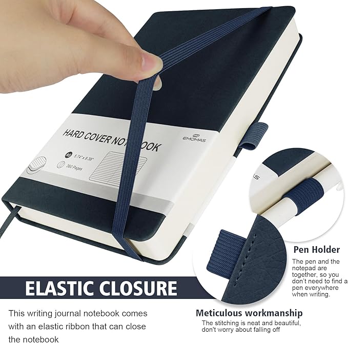 Lined Journal Notebook, 360 Numbered Pages(With page number), Thick Journal for Writing A5 College Ruled Notebook, 100gsm Lined Paper, Leather Hardcover, 5.75'' X 8.38''-Denim Blue