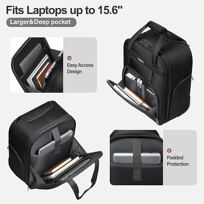 Multi-functional 16-Inch Underseat Carry on Luggage With Wheels Softside Lightweight Compact Travel Business Suitcase bag for Pilots and Crew,Black