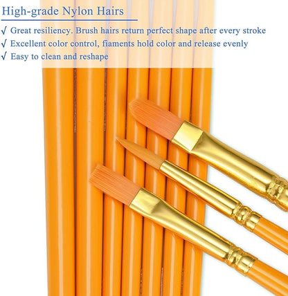 BOSOBO Paint Brushes Set, 2 Pack 20 Pcs Round Pointed Tip Paintbrushes Nylon Hair Artist Acrylic Paint Brushes for Acrylic Oil Watercolor, Face Nail Art, Miniature Detailing & Rock Painting, Orange