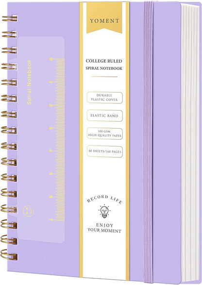 Yoment Spiral Notebook College Ruled A5 Spiral Bound Journal 160 Pages Thick Paper Plastic Hardcover Spiral Notebook 5x7 Wire Bound Notebooks for Note Taking School Office Supplies, Purple