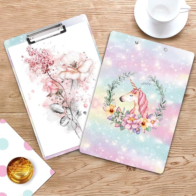 WAVEYU Cute Clipboard Hardboard for Kids Teens, Decorative Pink Clipboard with Low Profile Clip Chic Designed for Students Classroom School and Office Use, Cute(12.5"x9")