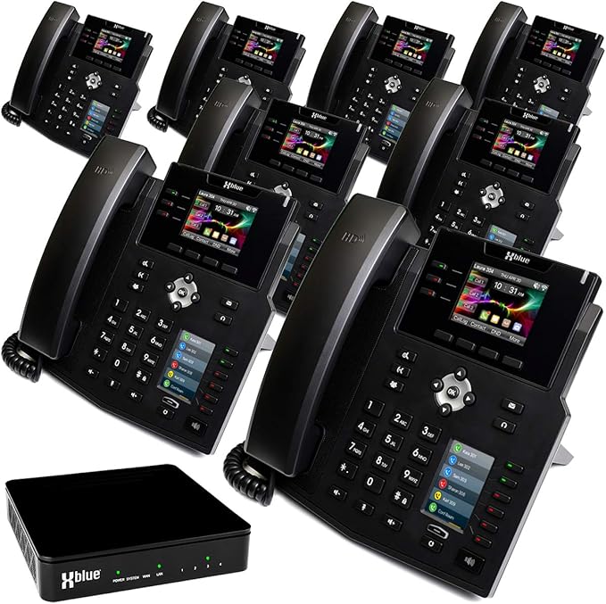 Xblue QB System Bundle with 8 IP9g IP Phones Including Auto Attendant, Voicemail, Cell & Remote Phone Extensions & Call Recording, Black, (QB1008)