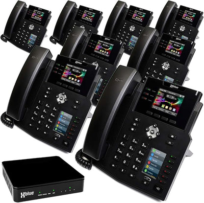 Xblue QB System Bundle with 8 IP9g IP Phones Including Auto Attendant, Voicemail, Cell & Remote Phone Extensions & Call Recording, Black, (QB1008)