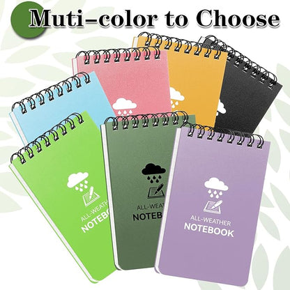 Waterproof Notebook, 4 Pack Top-Spiral Pocket Notepad, 3" x 5" Weatherproof NotePad, All Weather Police Pocket Notebook Little Memo Steno Note Pads for Outdoor Office School Recording, Black