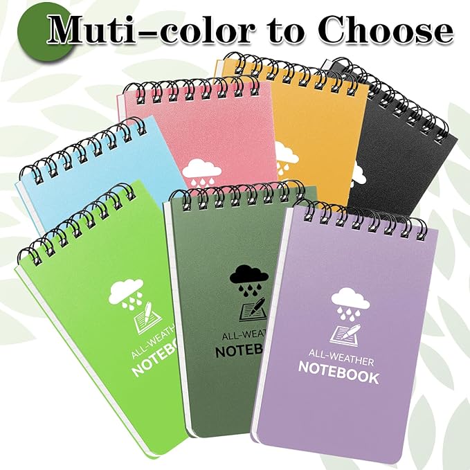 Waterproof Notebook, 4 Pack Top-Spiral Pocket Notepad, 3" x 5" Weatherproof NotePad, All Weather Police Pocket Notebook Little Memo Steno Note Pads for Outdoor Office School Recording, Black