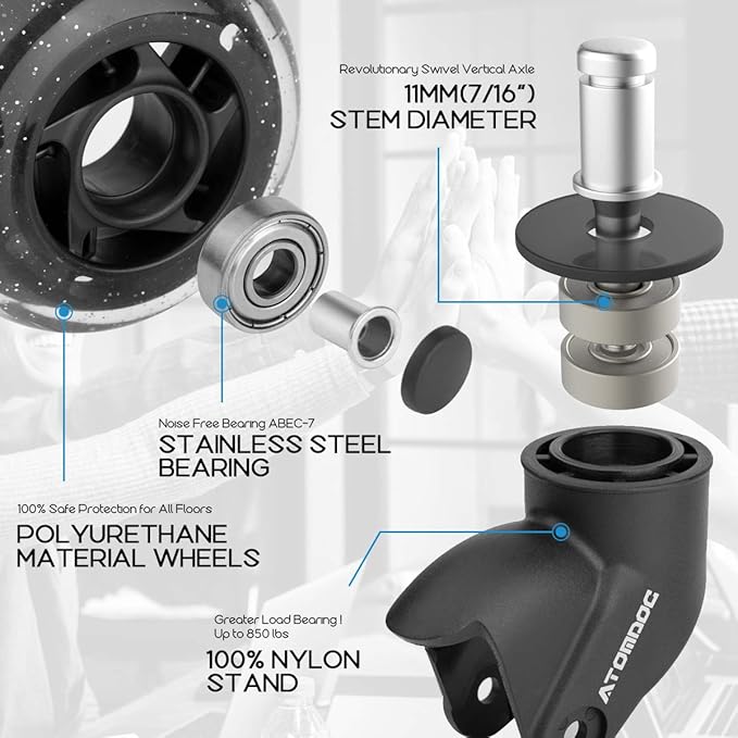 Office Chair Caster Wheels, 3" Newly Lightweight Caster Wheels & Revolutionary Swivel Vertical Axle, Safe Protection for All Floors Including Hardwood, Set of 5