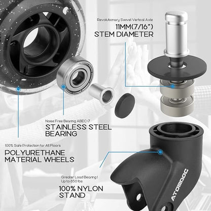 Office Chair Caster Wheels, 3" Newly Lightweight Caster Wheels & Revolutionary Swivel Vertical Axle, Safe Protection for All Floors Including Hardwood, Set of 5