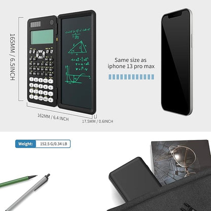 Scientific Calculator for School with Notepad, ROATEE Middle and High School Supplies for Students, 82 MS Foldable 2-Line Display Science Calculator with Writing Tablet, Solar and Battery Powered