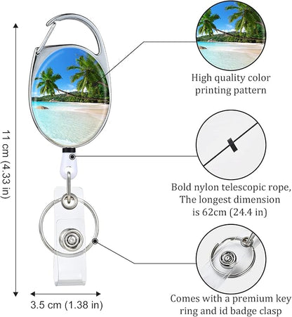 3 Pack Badge Reels - Double Sided Color Print Pattern Retractable Badge Holders with Retractable Keychain and Badge Clip, Durable Nylon Rope