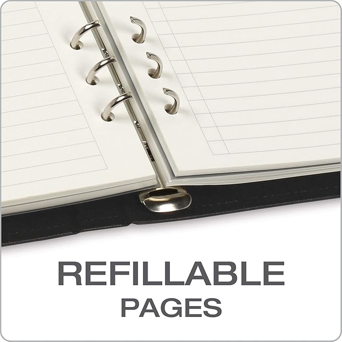 Oxford 6-Ring Professional Notebook, 7 x 9 Inch, Refillable Notebook, Writing Journal, Ivory Paper, 100 Sheets, Black Faux Leather Cover (90004)