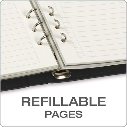 Oxford 6-Ring Professional Notebook, 7 x 9 Inch, Refillable Notebook, Writing Journal, Ivory Paper, 100 Sheets, Black Faux Leather Cover (90004)