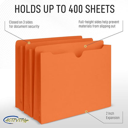 Orange File Jackets, 2 Inch Expansion, Letter Size, Reinforced Straight-Cut Tab, 6 Pack